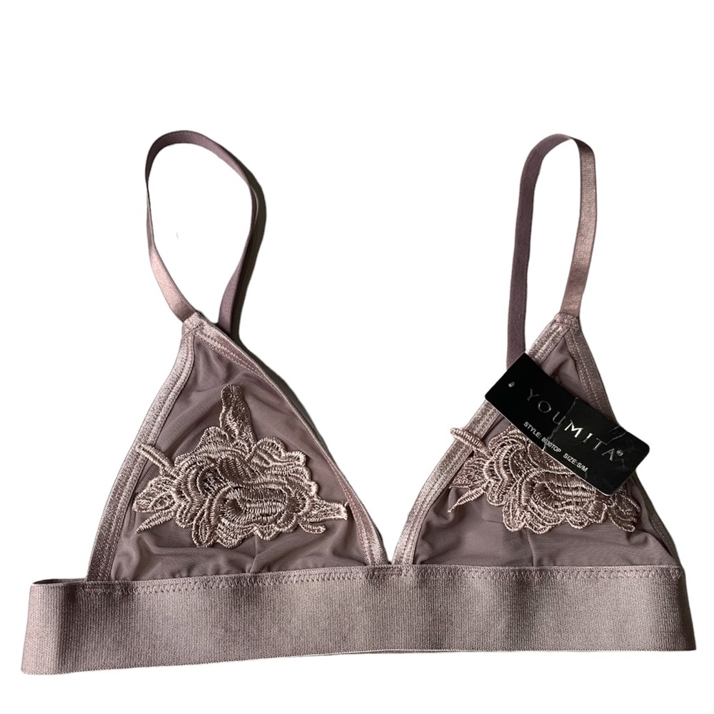 Youmita Lace Embroidered Bra in Taupe